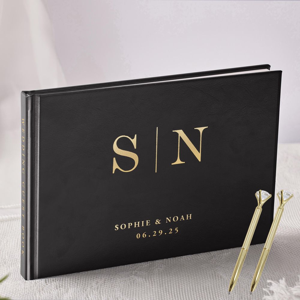 Personalized Guest Book - Spersonalizowana księga gości weselnych Elegancki biało-czarny